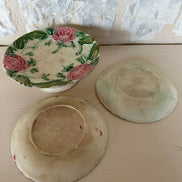 Barbotine Rose Cake Stand & Two Plates
