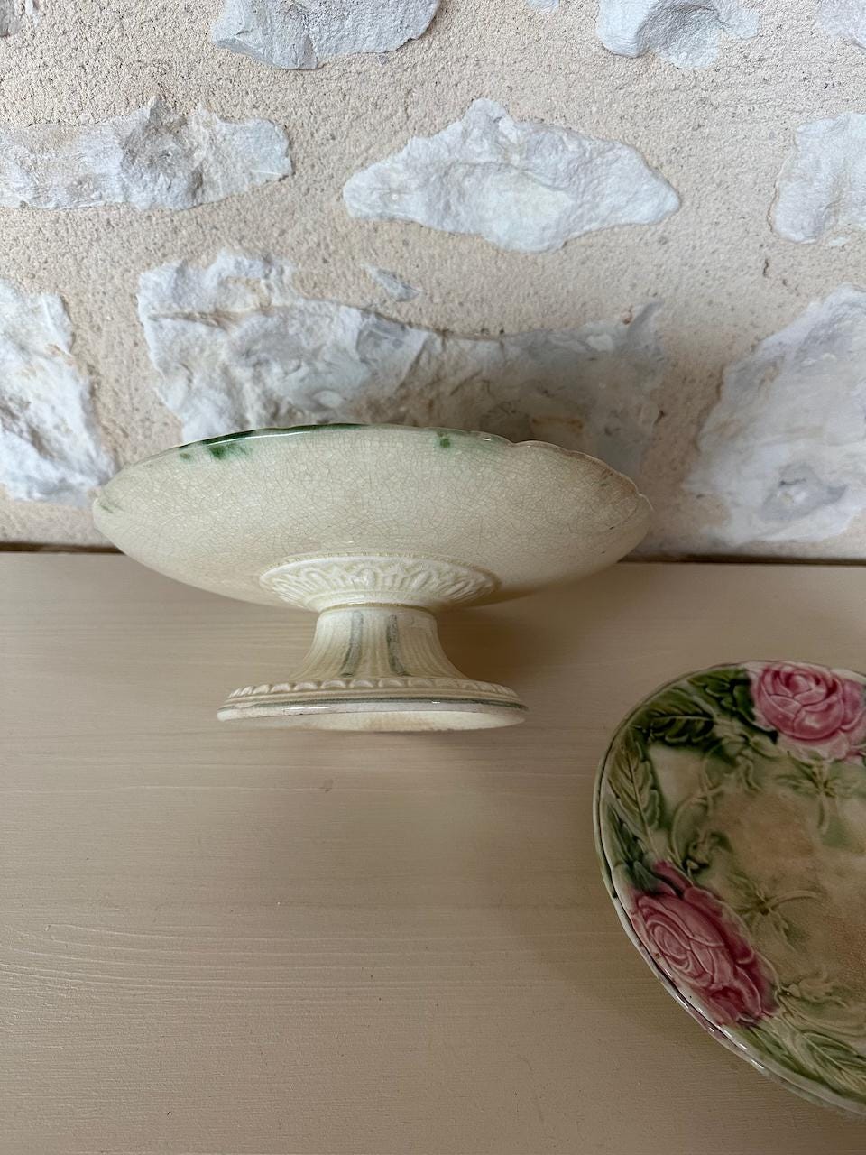 Barbotine Rose Cake Stand & Two Plates