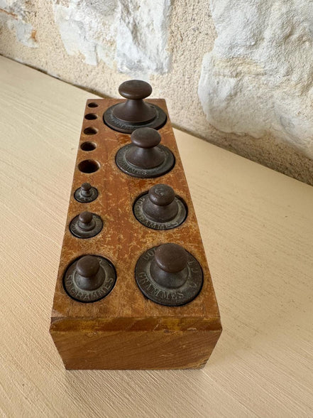 Vintage French Weights with Wooden Case