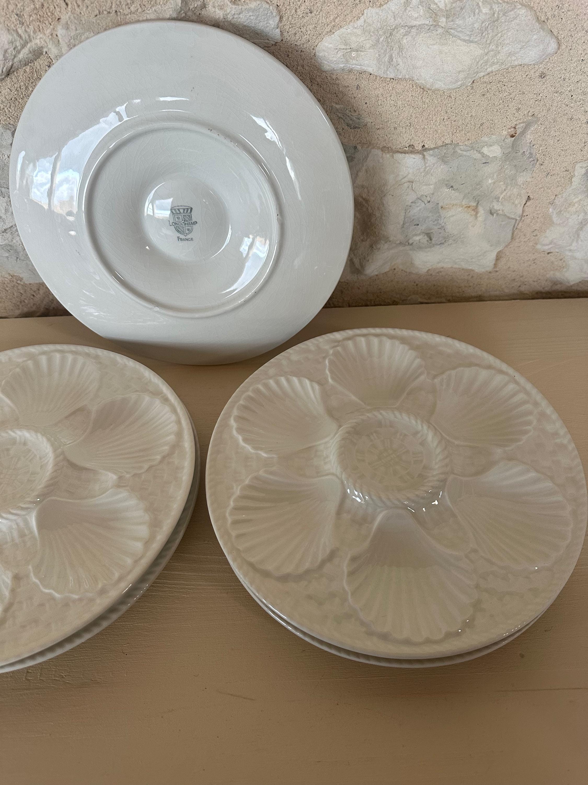 Rare Vintage Set of 5 French White Longchamp Oyster Plates