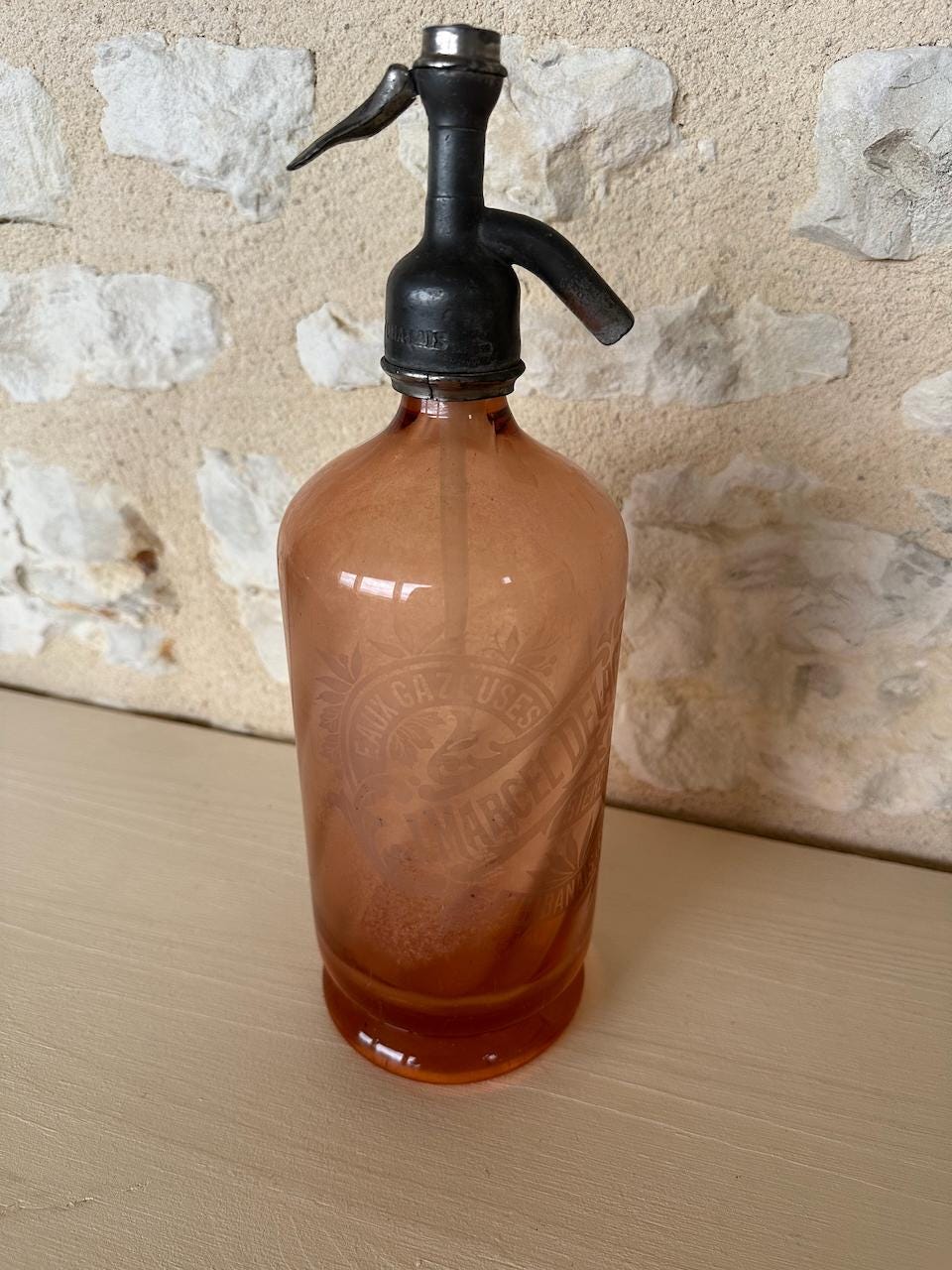 Vintage Pink Glass Soda Siphon - J. Marcel Delage Paris