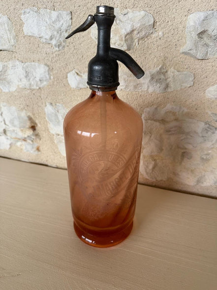 Vintage Pink Glass Soda Siphon - J. Marcel Delage Paris
