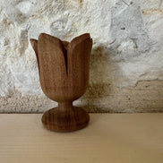 Vintage Hand Carved Floral Wooden Egg Cup with Egg