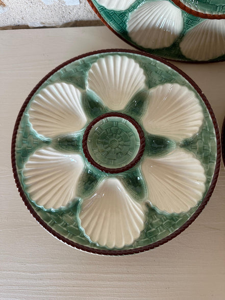 Vintage French Longchamp Oyster Plates & Server From the Mid 1900s
