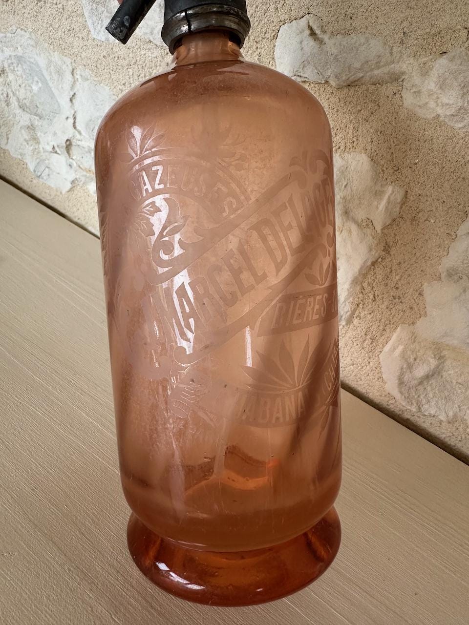 Vintage Pink Glass Soda Siphon - J. Marcel Delage Paris