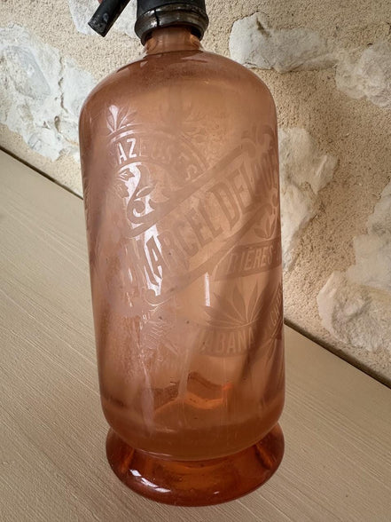Vintage Pink Glass Soda Siphon - J. Marcel Delage Paris