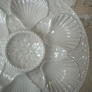 Rare Vintage Set of 5 French White Longchamp Oyster Plates