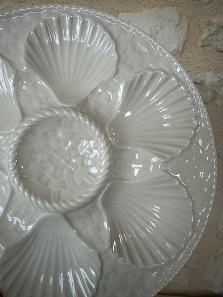 Rare Vintage Set of 5 French White Longchamp Oyster Plates