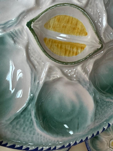 St Clement Oyster Plates: Hand-Painted French Majolica, Set of 6