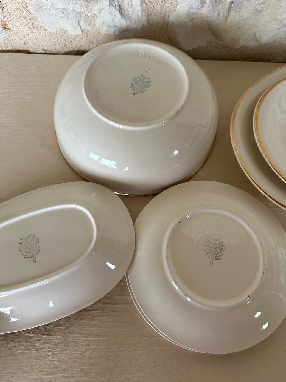 Vintage Villeroy & Boch Biarritz Serving Set: Cream Porcelain, Gold Trim