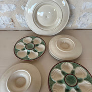 Vintage French Longchamp Oyster Plates & Server From the Mid 1900s