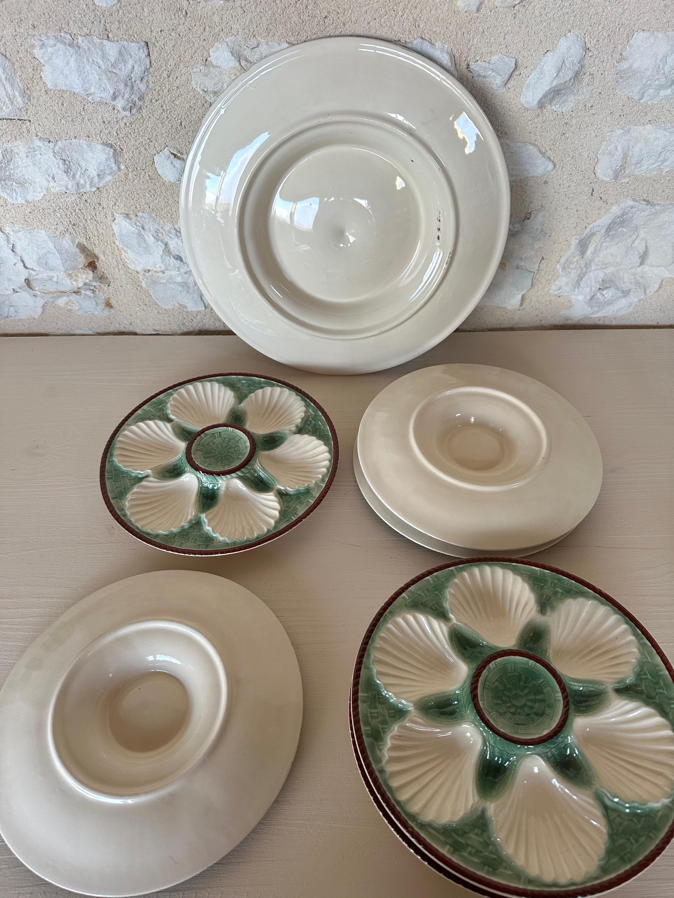 Vintage French Longchamp Oyster Plates & Server From the Mid 1900s