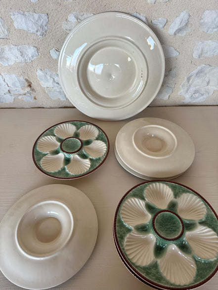 Vintage French Longchamp Oyster Plates & Server From the Mid 1900s