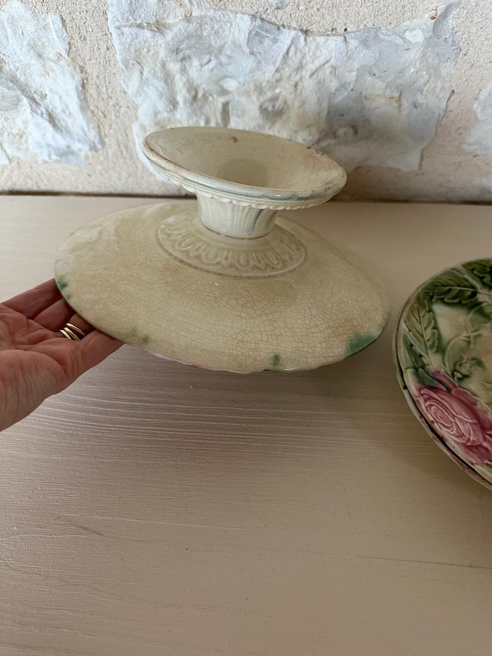 Barbotine Rose Cake Stand & Two Plates