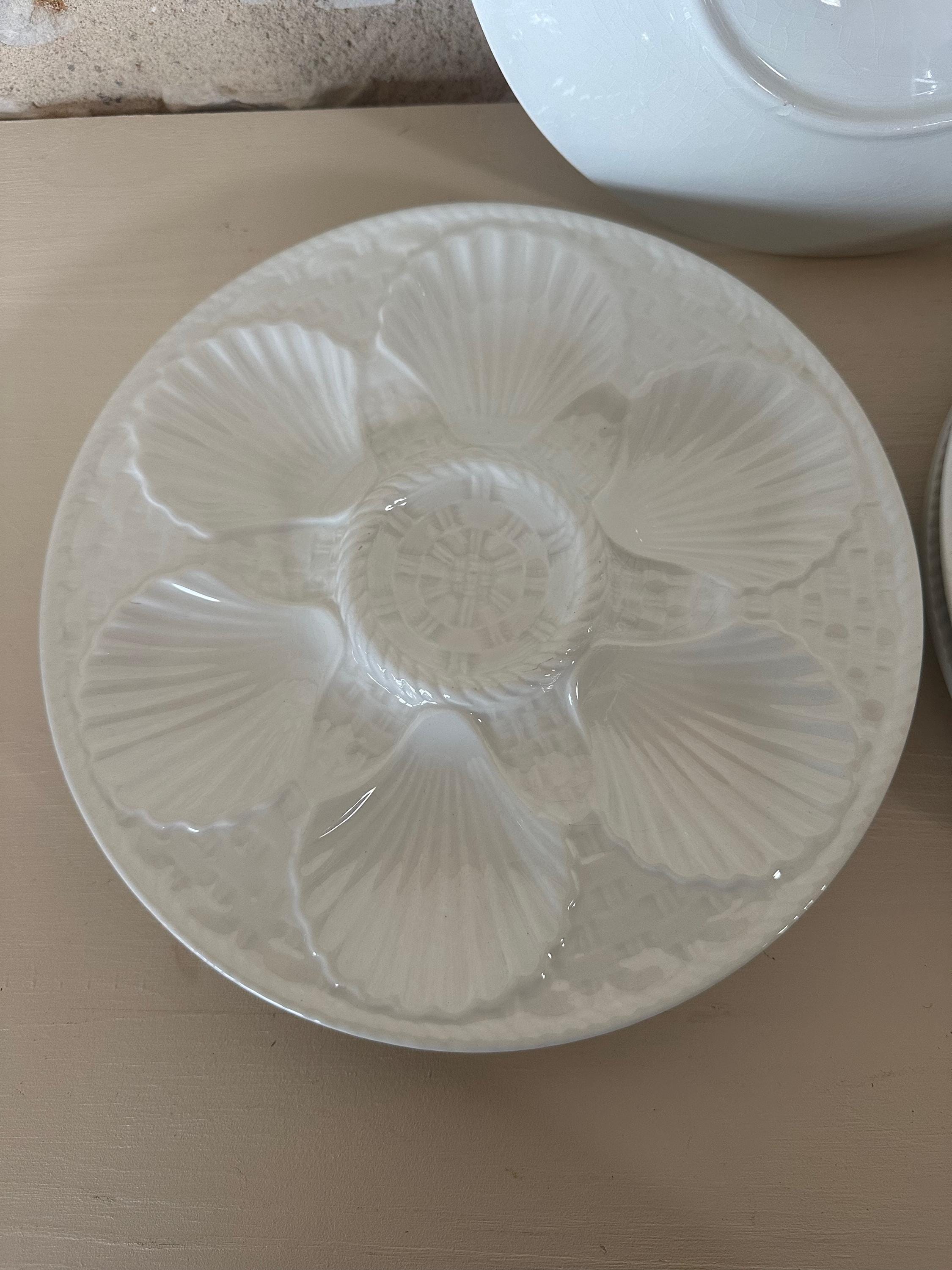 Rare Vintage Set of 5 French White Longchamp Oyster Plates