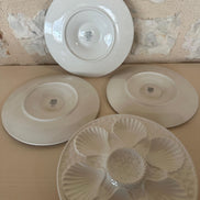 Rare Vintage Set of 5 French White Longchamp Oyster Plates