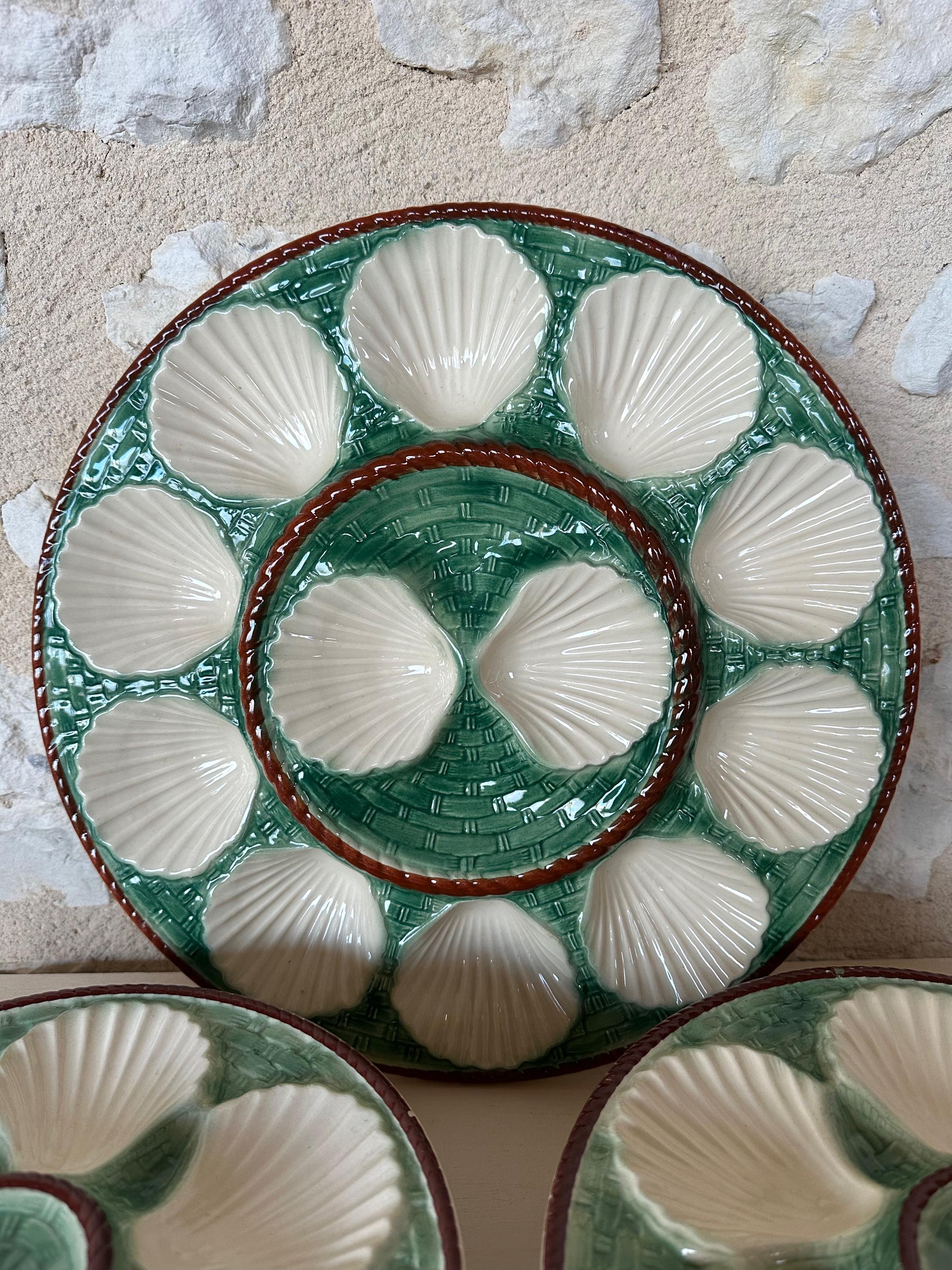 Vintage French Longchamp Oyster Plates & Server From the Mid 1900s