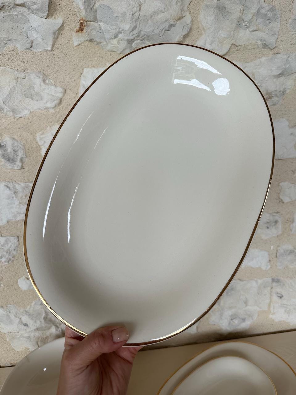 Vintage Villeroy & Boch Biarritz Serving Set: Cream Porcelain, Gold Trim