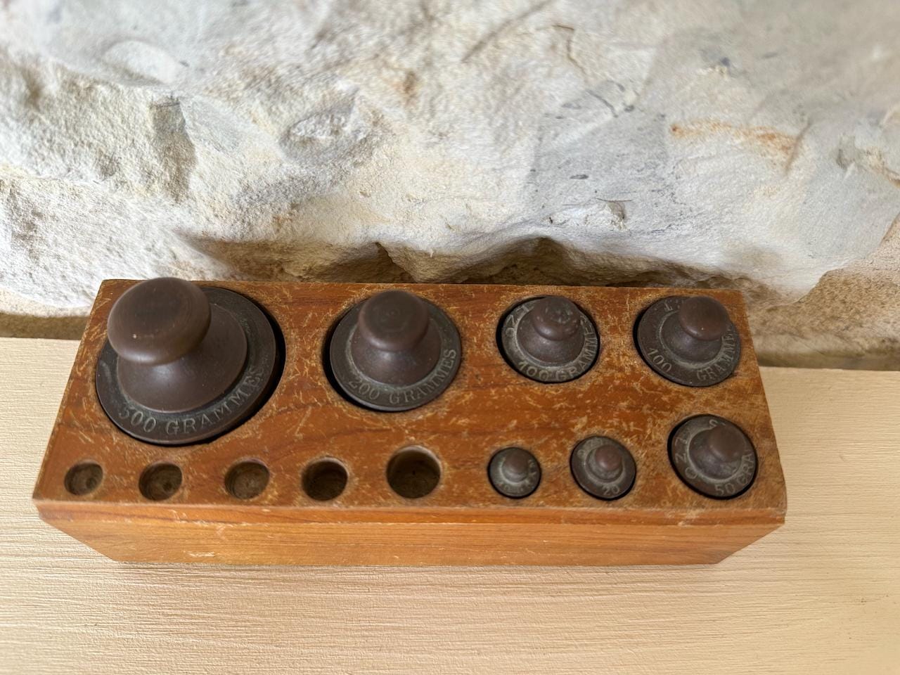 Vintage French Weights with Wooden Case