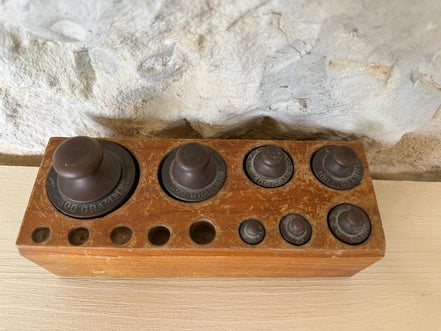 Vintage French Weights with Wooden Case