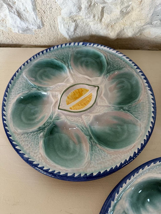 St Clement Oyster Plates: Hand-Painted French Majolica, Set of 6