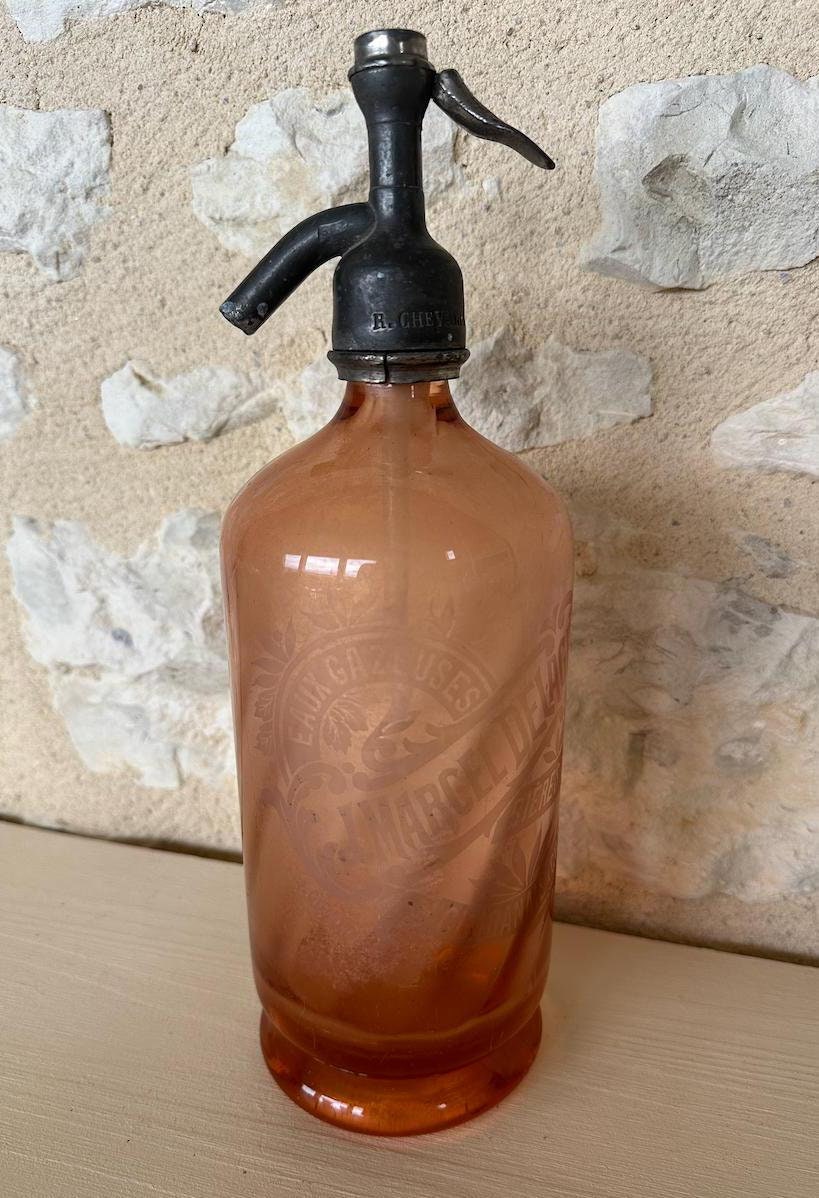 Vintage Pink Glass Soda Siphon - J. Marcel Delage Paris