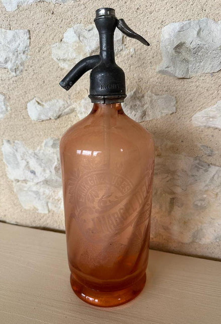 Vintage Pink Glass Soda Siphon - J. Marcel Delage Paris