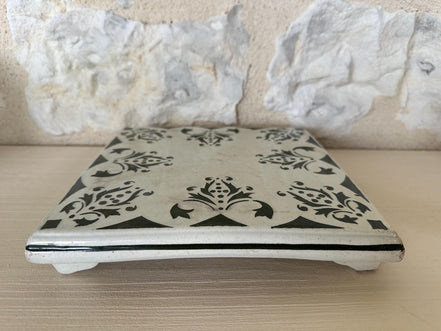 Antique French Footed Terre de Fer Hot Plate