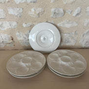 Rare Vintage Set of 5 French White Longchamp Oyster Plates