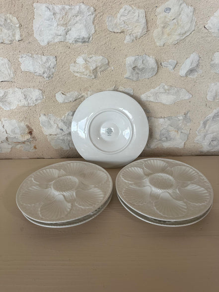 Rare Vintage Set of 5 French White Longchamp Oyster Plates