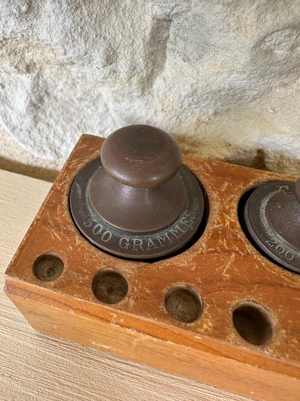 Vintage French Weights with Wooden Case