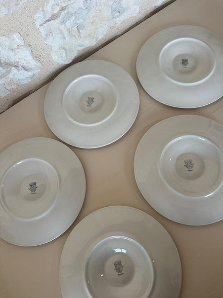Rare Vintage Set of 5 French White Longchamp Oyster Plates