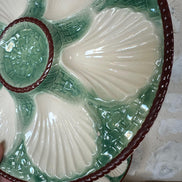 Vintage French Longchamp Oyster Plates & Server From the Mid 1900s