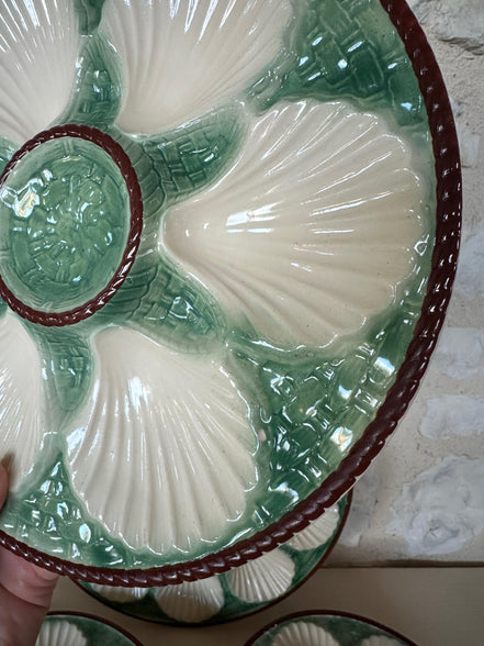 Vintage French Longchamp Oyster Plates & Server From the Mid 1900s