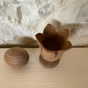 Vintage Hand Carved Floral Wooden Egg Cup with Egg