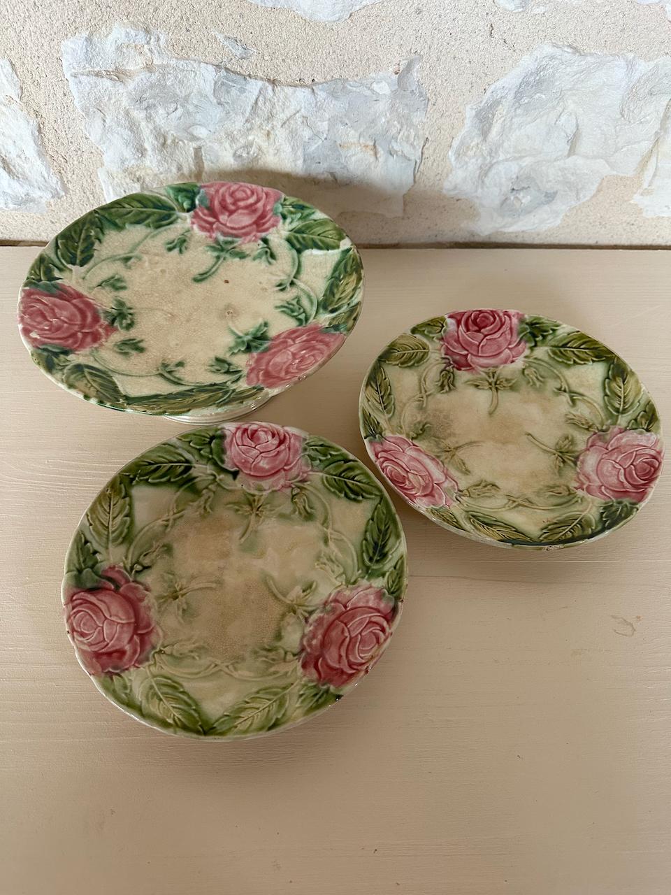 Barbotine Rose Cake Stand & Two Plates