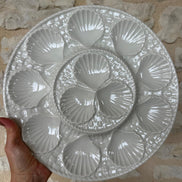 Rare Vintage French White Longchamp Oyster Plates & Server