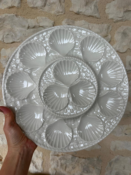 Rare Vintage French White Longchamp Oyster Plates & Server