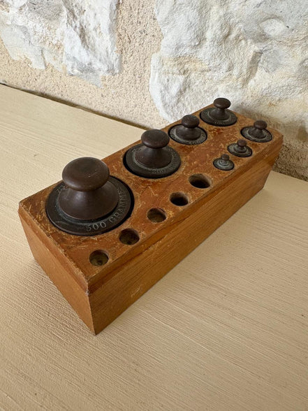 Vintage French Weights with Wooden Case