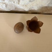 Vintage Hand Carved Floral Wooden Egg Cup with Egg