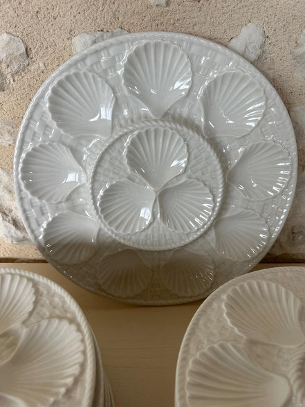 Rare Vintage French White Longchamp Oyster Plates & Server