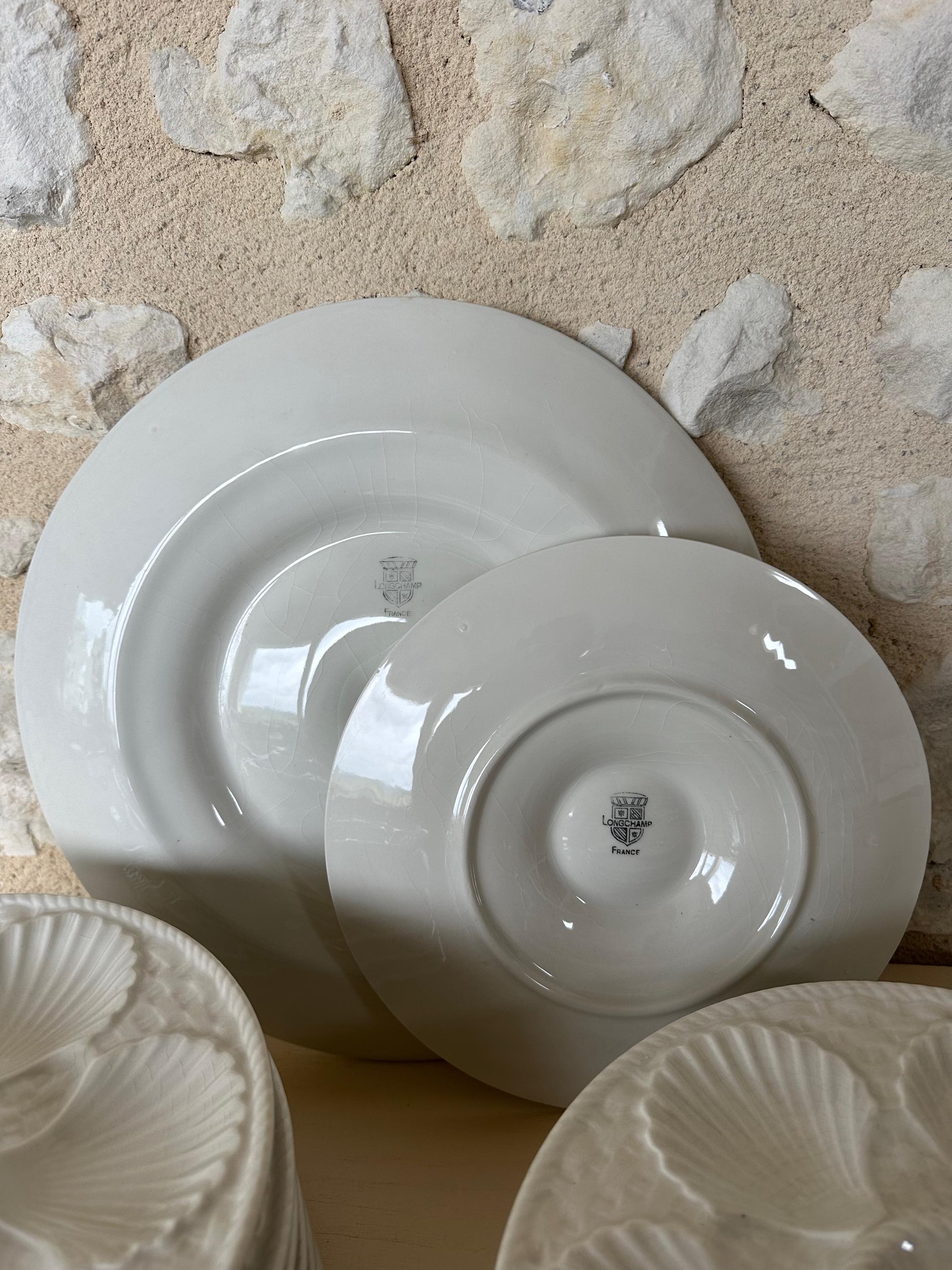 Rare Vintage French White Longchamp Oyster Plates & Server