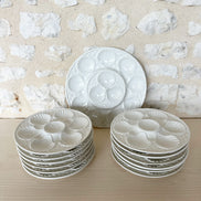 Rare Vintage French White Longchamp Oyster Plates & Server