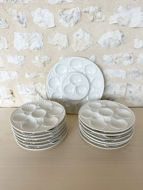 Rare Vintage French White Longchamp Oyster Plates & Server