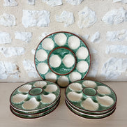 Vintage French Longchamp Oyster Plates & Server From the Mid 1900s