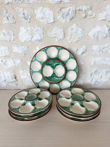 Vintage French Longchamp Oyster Plates & Server From the Mid 1900s
