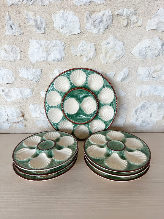 Vintage French Longchamp Oyster Plates & Server From the Mid 1900s