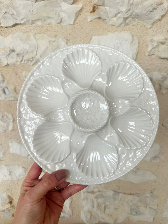 Rare Vintage Set of 5 French White Longchamp Oyster Plates