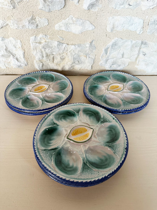 St Clement Oyster Plates: Hand-Painted French Majolica, Set of 6