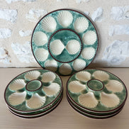 Vintage French Longchamp Oyster Plates & Server Set